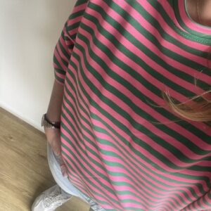 Sweatstof truitje - groen/roze streep